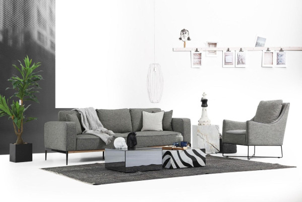 Sofagarnitur 431 Sitzer Sofa Modern Stoff Set Grau Gruppe Wohnzimmer