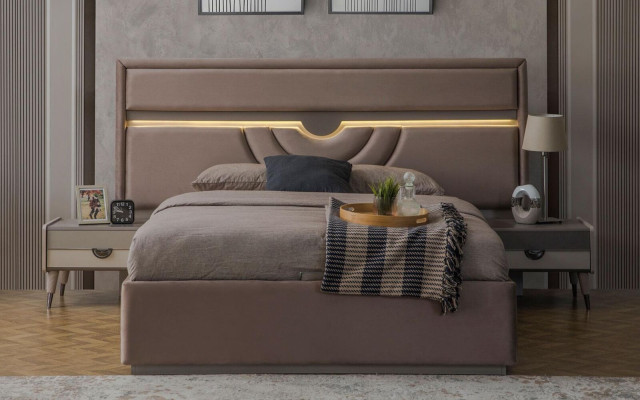 Doppelbett Schlafzimmer Bett Nachttische Beige Set 3tlg Bettkasten