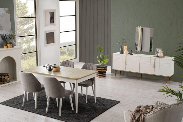 Essgruppe Esszimmermöbel Set 9tlg Esszimmer Esstisch Stühle Holz Weiß