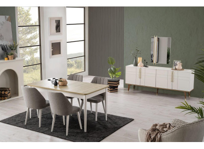 Essgruppe Esszimmermöbel Set 9tlg Esszimmer Esstisch Stühle Holz Weiß