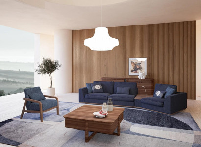 Blau Sofagarnitur Set Dreisitzer Sofas Wohnzimmer Sessel Modern Design Textil