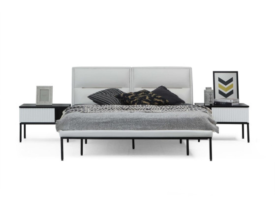 Garnitur Schlafzimmer Doppelbett Bett Nachttische Weiß Set 3tlg Modern