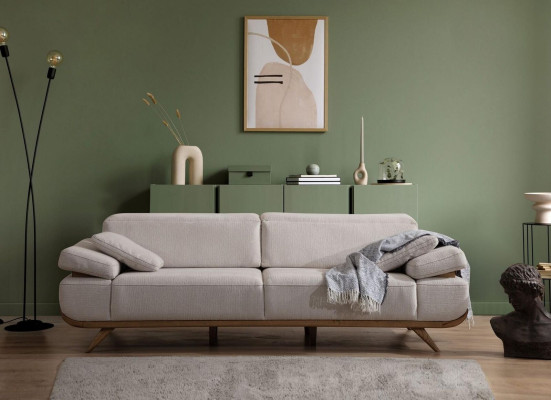 Hellbeiges Textilsofa Designer Polstersofas Wohnzimmer Couchen 3-Sitzer