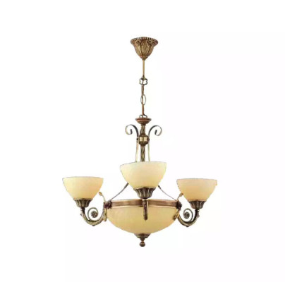  Deckenleuchter Lampe Deckenlampe Lüster Kronleuchter Glas Beige Art