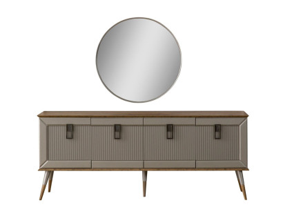  Robuste Anrichte Designer Sideboard Luxuriöser Rundspiegel Schrank 2tlg