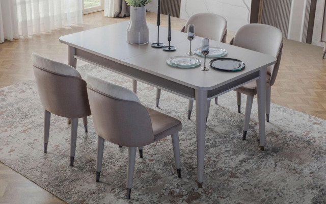 Grauer Esstisch Designer Esszimmer Möbel Ausziehbarer Holz Tisch Neu