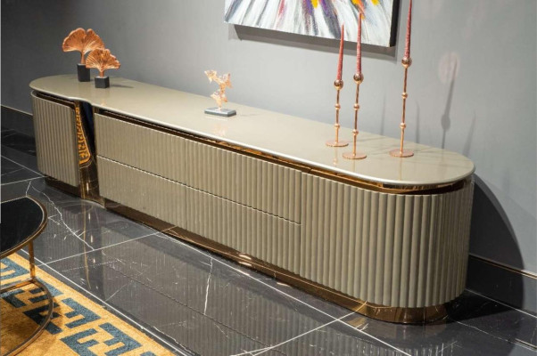 Sideboard RTV Lowboard TV Ständer Beige Holz Design Tisch Wohnzimmer