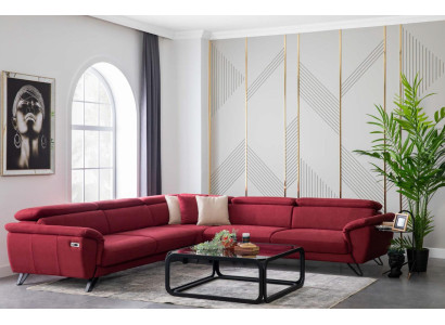 Rotes L-Form Ecksofa Luxus Wohnlandschaft Polstermöbel Wohnzimmer Couch