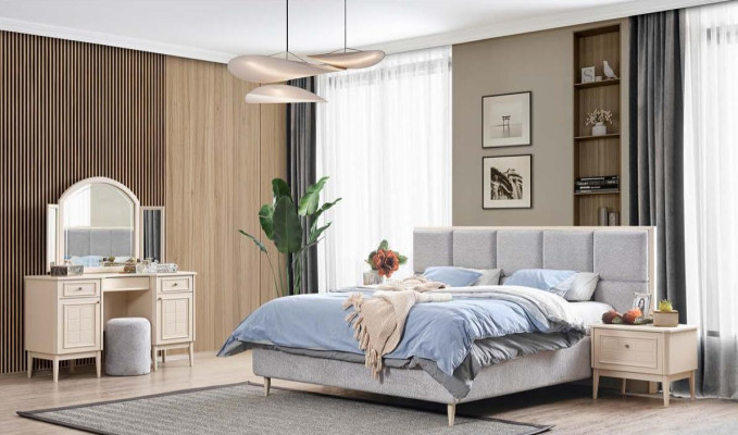 Komplett Schlafzimmer Möbel Set Bett 2x Nachttisch Schminktisch 4tlg Neu