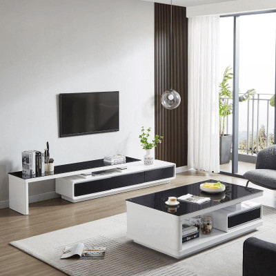 Schwarz Weißer TV-Ständer Luxus Kommode Glas Sideboard Wohnzimmer Möbel