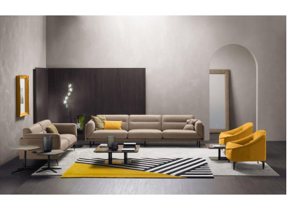 Komplette Couchgarnitur Sofagarnitur Beige Sofa 4+3 Sitz Gruppe Leder