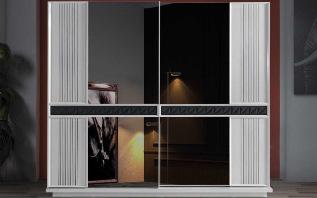  Weiß-Brauner Kleiderschrank Exklusiver Holzschrank Schlafzimmer Möbel