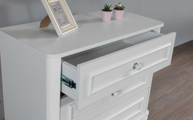 Kinderzimmer Möbel Designer Rundspiegel Weiße Holz Luxus Kommode 2tlg
