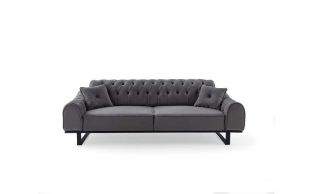 Grauer Chesterfield 3-Sitzer Edler Dreisitzer Designer Wohnzimmer Couch