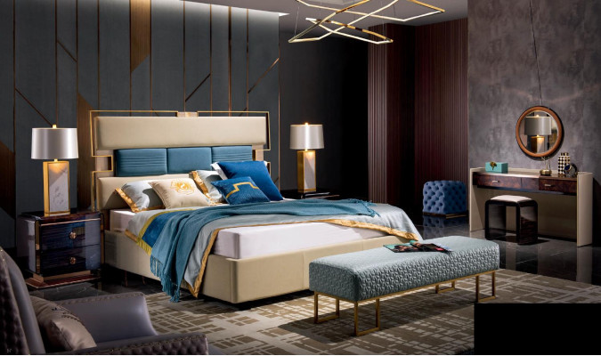 Bett Polster Design Luxus Holz Doppel Hotel Deko Betten Ehe Schlaf Zimmer