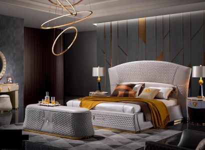 Bett Betten Doppelbett Schlafzimmer Leder Polster Textil Doppelbetten