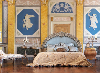 Bett Kopfteil Hotel Bett Holz Silber klassische italienische Möbel Echtholz Neu