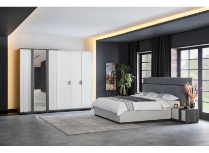 Modern Designer Schlafzimmer Set Nachttische Bett Kleiderschrank 4tlg.Holz neu weiß