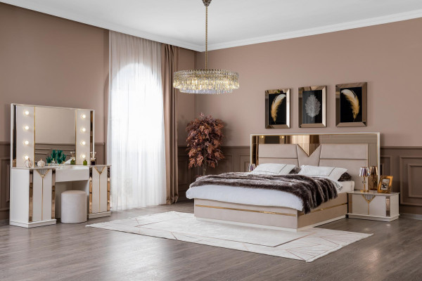 Modern Bett 2x Nachttische 4tlg Schlafzimmer Set Design Luxus neu Modern