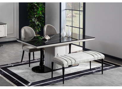 Esszimmer Set Tisch 4x Stühle BankStil 6tlg Luxus Stil Modern grau