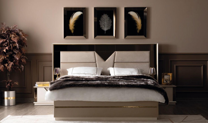 Schlafzimmer Set Bett 2x Nachttische Holz Luxus Set 3tlg Bett Modern