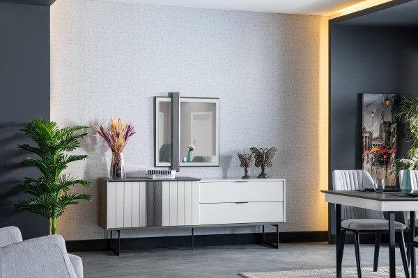 Luxus Anrichte Sideboard Moderne Kommoden 2tlg. mit Spiegel Holz Schrank