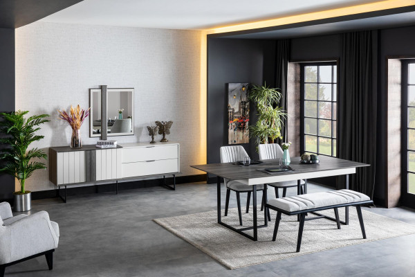 Luxus Anrichte Sideboard Moderne Kommoden 2tlg. mit Spiegel Holz Schrank