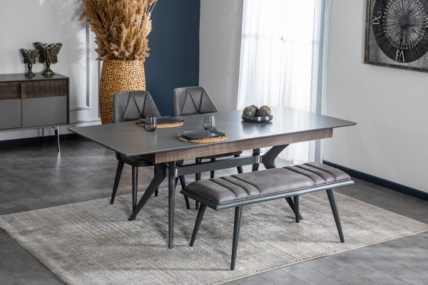 Grauer Stuhl Designer Esszimmer Stühle Sitzstuhl Lehnstuhl Textil Holz