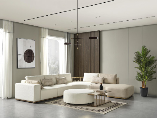 Ecksofa L Form Couchtisch Hocker Wohnlandschaft Wohnzimmer Polster 3tlg