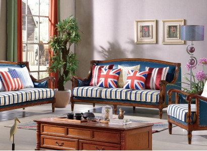 Amerikanische Sofagarnitur Ledersofa Couch Polster 321 Sitzer Holz Empire Möbel