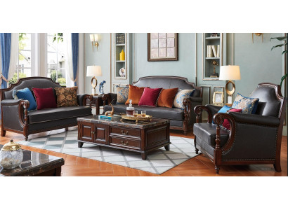 Luxus Möbel Sofagarnitur Couch Sofa 3 2 1 Sitzer Wohnzimmer Holz 3tlg.