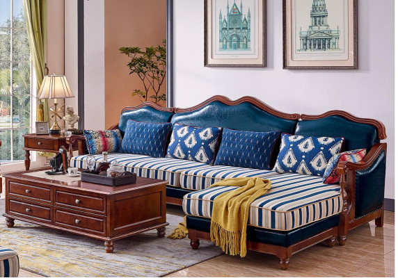 Blaue Ledercouch Ecksofa Polster Möbel Klassische Chesterfield Möbel