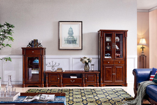 Design Wohnwand Lowboard TV-Schrank 2 Vitrinen 3tlg. Set Klassisch Stil