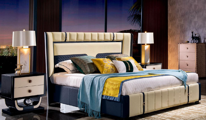Design Schlafzimmer 5 tlg. Zimmer Garnitur Komplett Set Bett Nachttisch