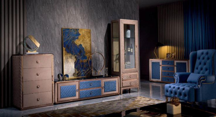 Wohnwand Wohnzimmer Set Vitrine Wandregal Kommode Dekorative Glas Vitrinen