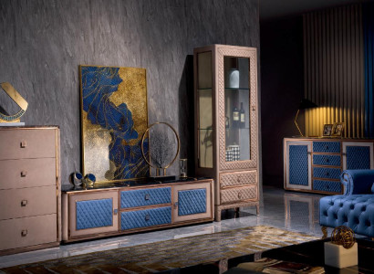 Wohnwand Wohnzimmer Set Vitrine Wandregal Kommode Dekorative Glas Vitrinen