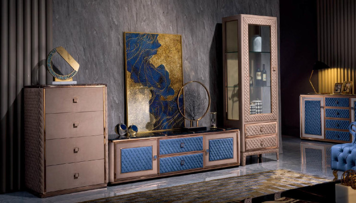 Wohnwand Wohnzimmer Set Vitrine Wandregal Kommode Dekorative Glas Vitrinen
