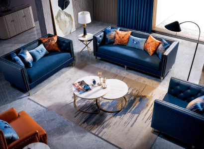 Blaue Sofagarnitur 3+2 Sitzer Set Designer Wohnzimmer Sofas Polstercouchen