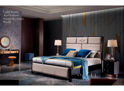 Schlafzimmer Bett Nachttische 3 tlg. Set Design Luxus Betten Leder Doppelbett