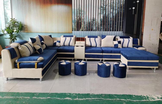 Sofa U-Form Braun Polsterstoff Zum Relaxen im Wohnzimmer Weichen Kissen