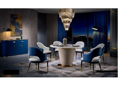 Luxus Designer Esszimmer mit Runden Esstisch 4x Klassischen Lehn