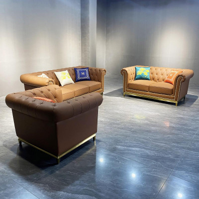 Chesterfield Wohnzimmer Couch Sofa Set Luxus Garnitur 3+2+1 Orange Neu