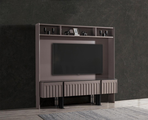 Braune Wohnwand TV-Wand Designer Holz Möbel Wohnzimmer Einrichtung RTV