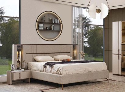 Beiges Doppelbett Schlafzimmer Betten Kunstleder Bett Holzgestell Neu