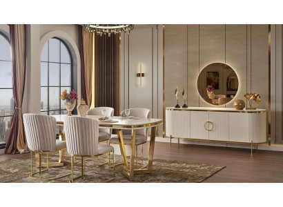 Esszimmer Set Besteht aus Design Esstisch 4x Stühle und Anrichte 7tlg.