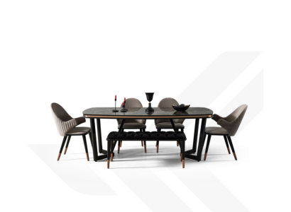 Esszimmer Set Besteht aus Esstisch+4x Stühle Schwarz Farbe 6tlg.