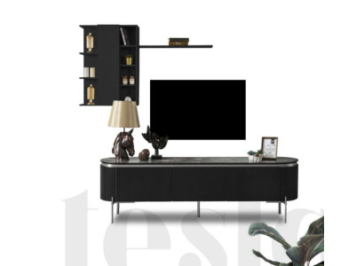  Wohnzimmer Set Besteht aus Schwarz TV Lowboard und Wandschrank 2tlg.