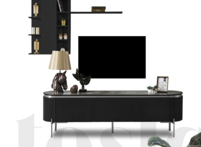  Wohnzimmer Set Besteht aus Schwarz TV Lowboard und Wandschrank 2tlg.
