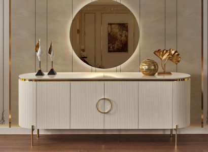 Besteht aus Esszimmer Set Besteht aus Beige Farbe Anrichte und Spiegel