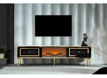  TV-Sideboard Kommode schwarz Kaminimitat Stilvolle Wohnzimmermöbel